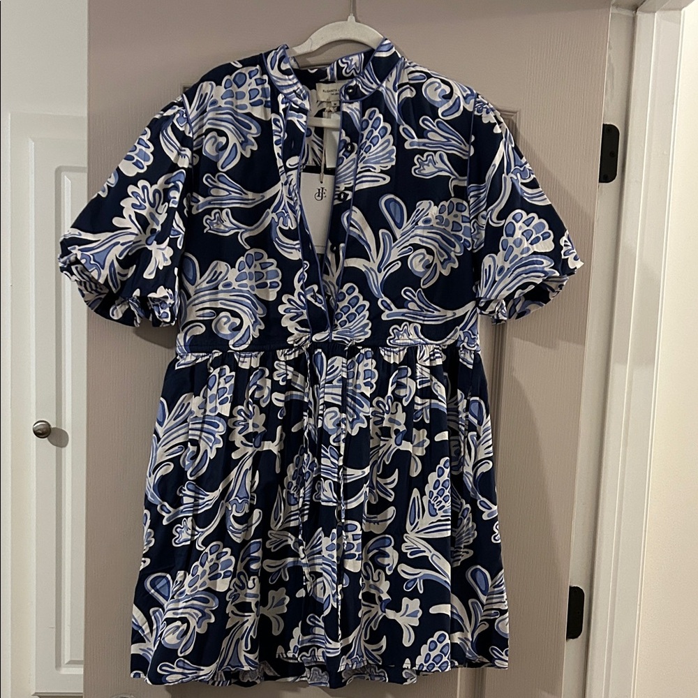 Navy Blue Floral Button-Front Dress